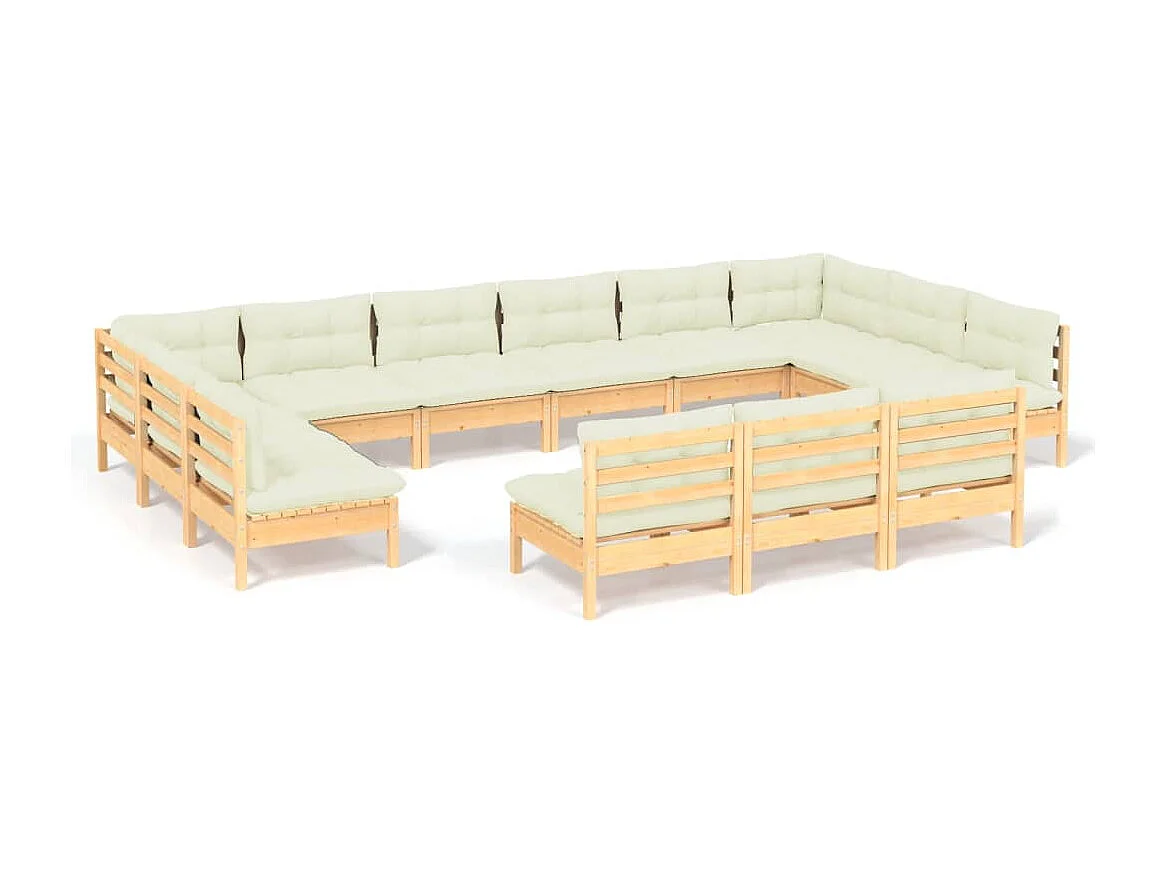 13-tlg. Garten-Lounge-Set mit Creme Kissen Massivholz Kiefer