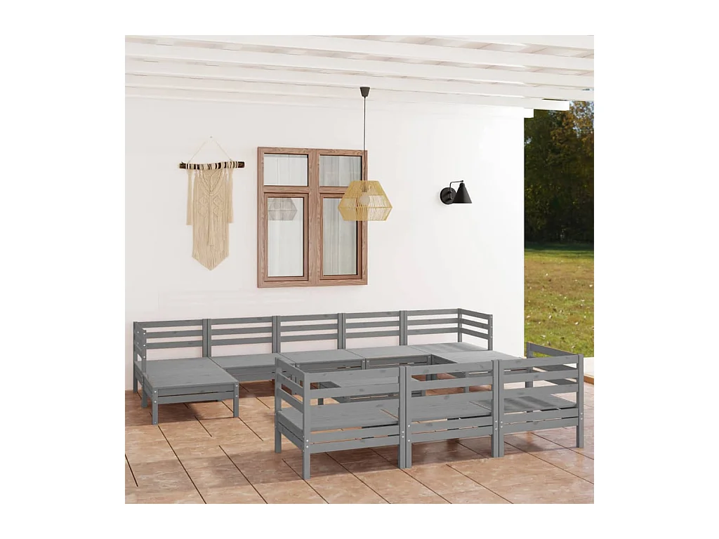 11-tlg. Garten-Lounge-Set Grau Massivholz Kiefer