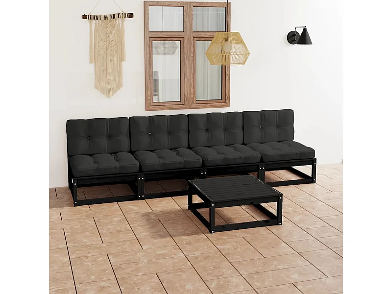 5-delige Loungeset met kussens massief grenenhout