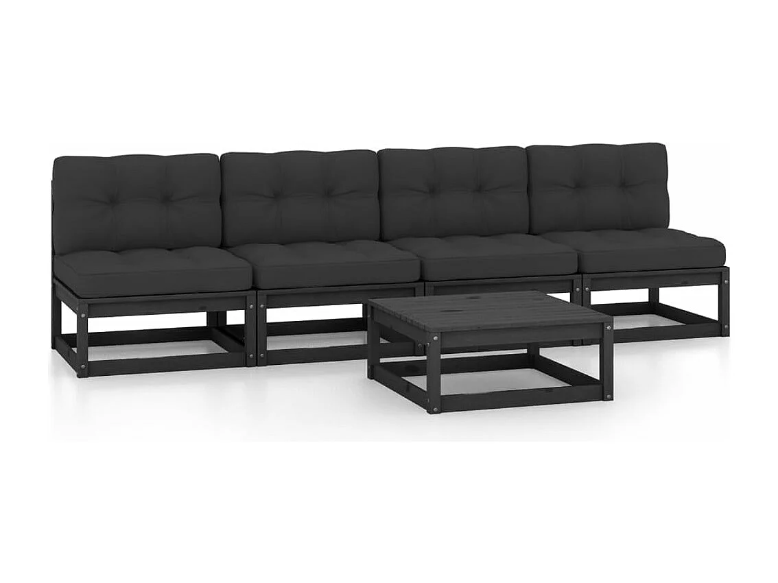 5-delige Loungeset met kussens massief grenenhout