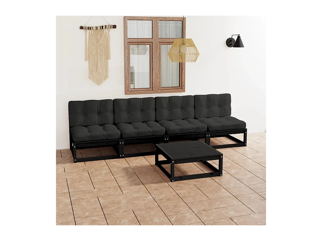 5-delige Loungeset met kussens massief grenenhout