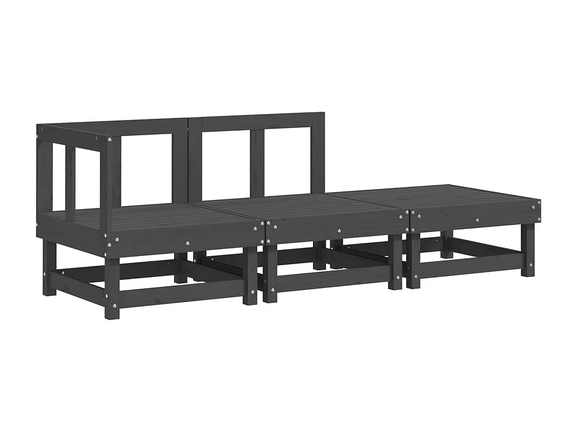 Salon de jardin 3 pcs gris bois massif de pin