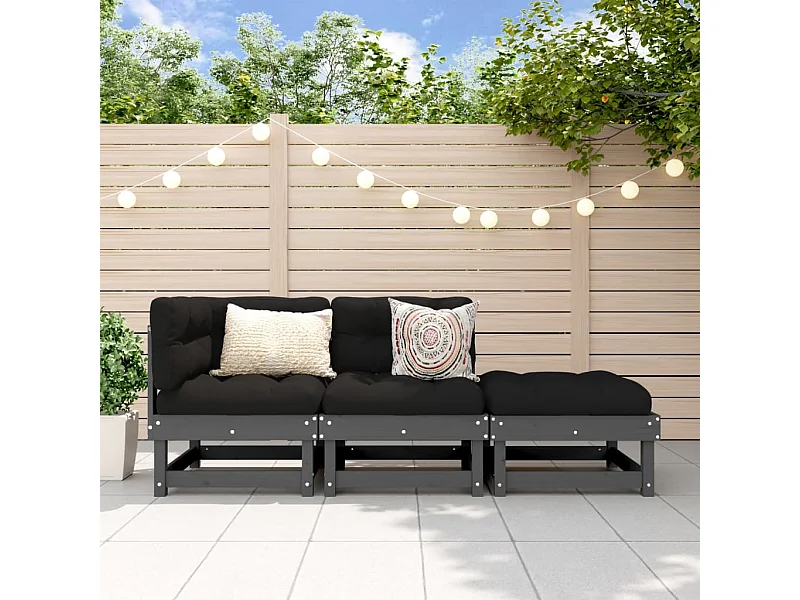 Set Salotto da Giardino 3 pz Grigio in Legno Massello di Pino