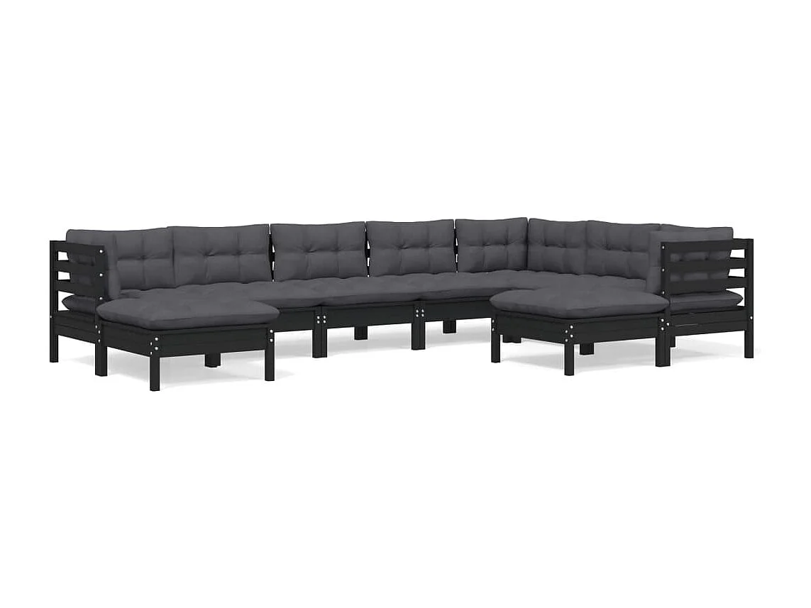 9 pcs conjunto lounge jardim c/ almofadões pinho maciço preto