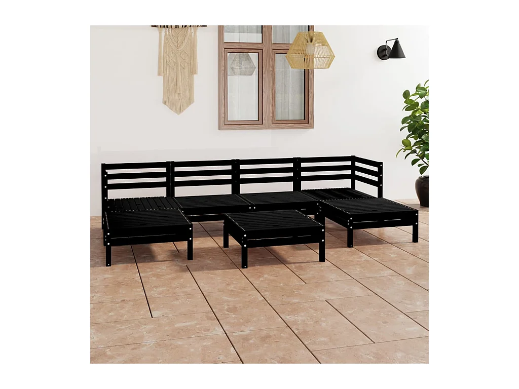 Set Salotto da Giardino 7 pz in Legno Massello di Pino Nero