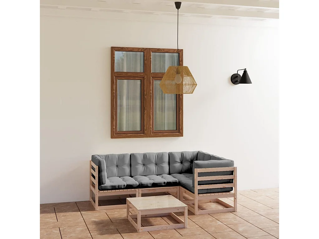 Salon de jardin 5 pcs avec coussins Bois de pin massif