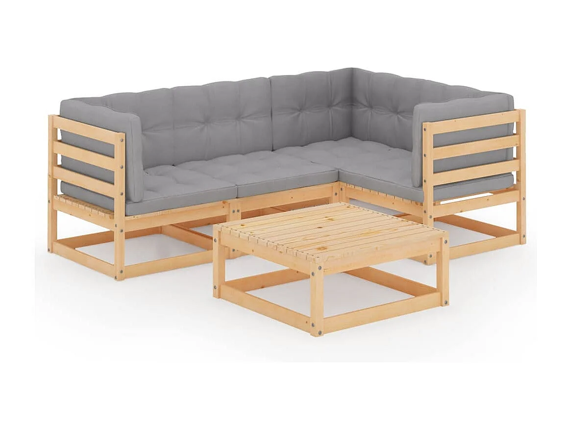 Salon de jardin 5 pcs avec coussins Bois de pin massif