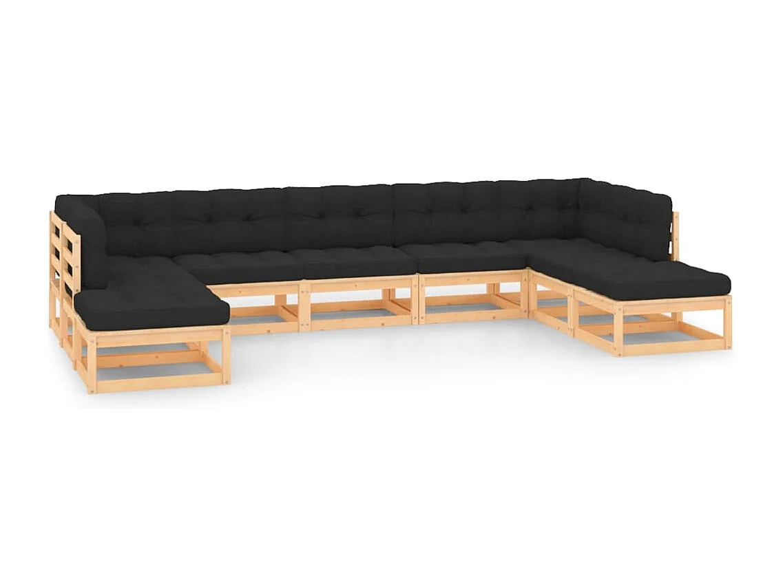 9-tlg. Garten-Lounge-Set mit Kissen Massivholz Kiefer