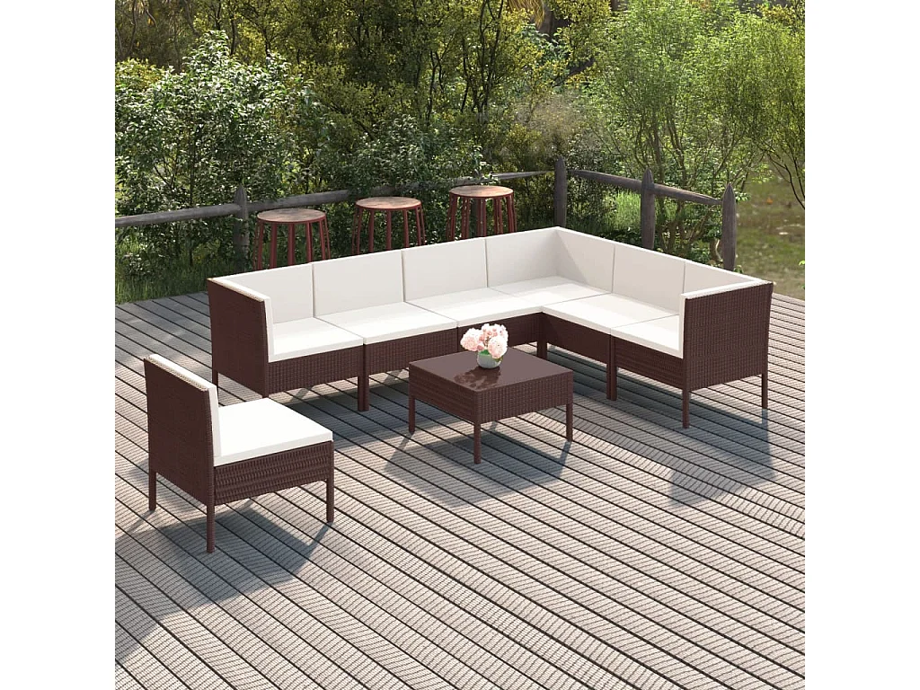 8-delige Loungeset met kussens poly rattan bruin