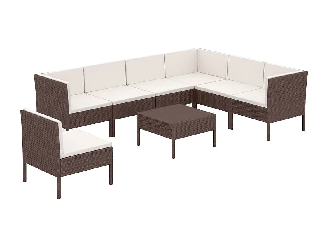 8-delige Loungeset met kussens poly rattan bruin