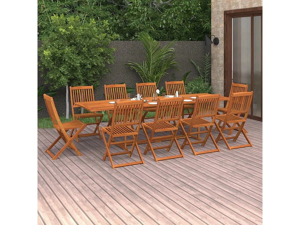 11-tlg. Garten-Essgruppe 280x90x75 cm Massivholz Akazie