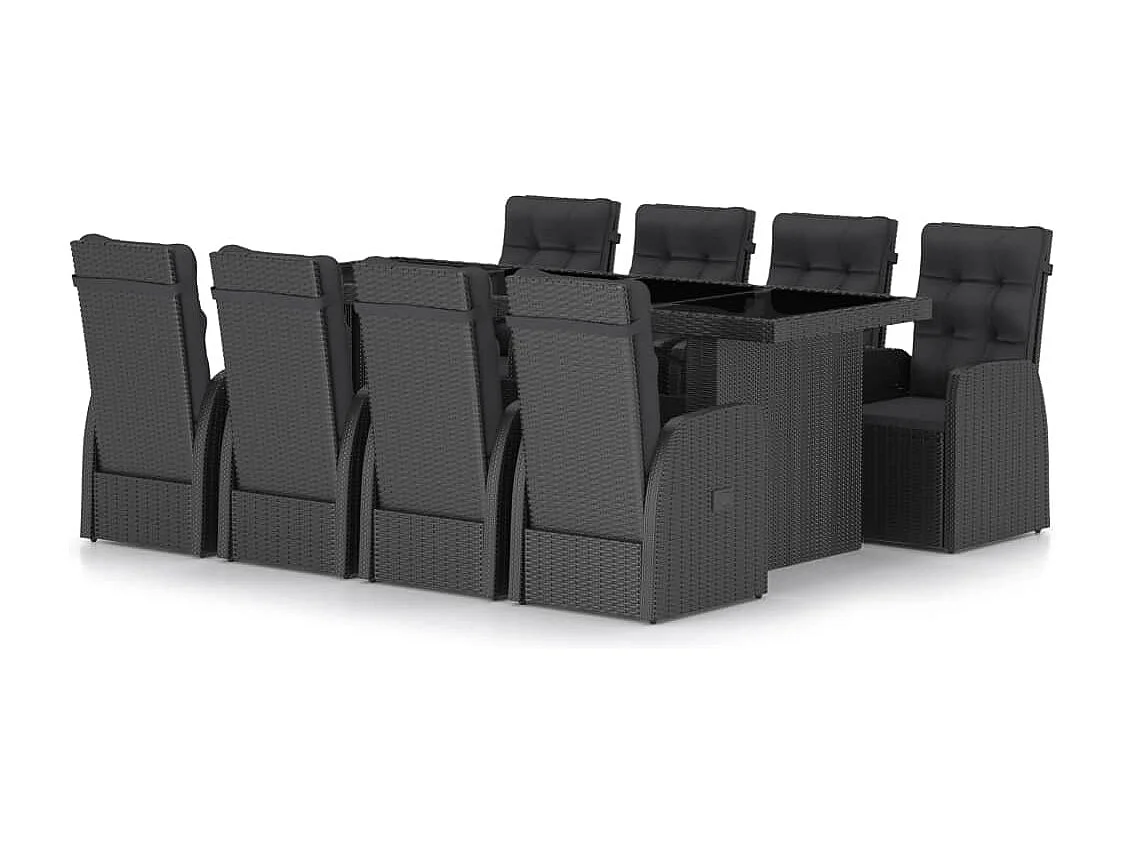 Ensemble à manger d'extérieur 9pcs coussins résine tressée noir