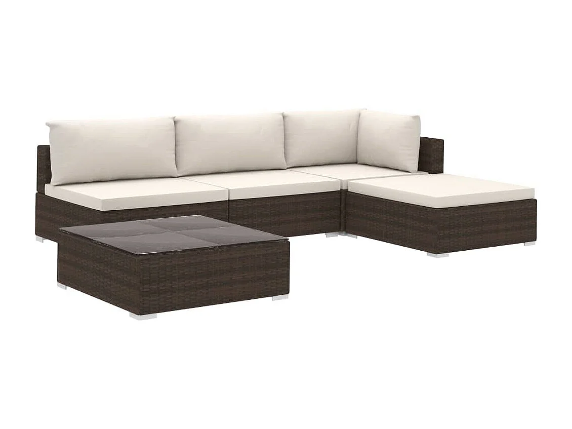Set Divani da Giardino 5 pz con Cuscini in Polyrattan Marrone