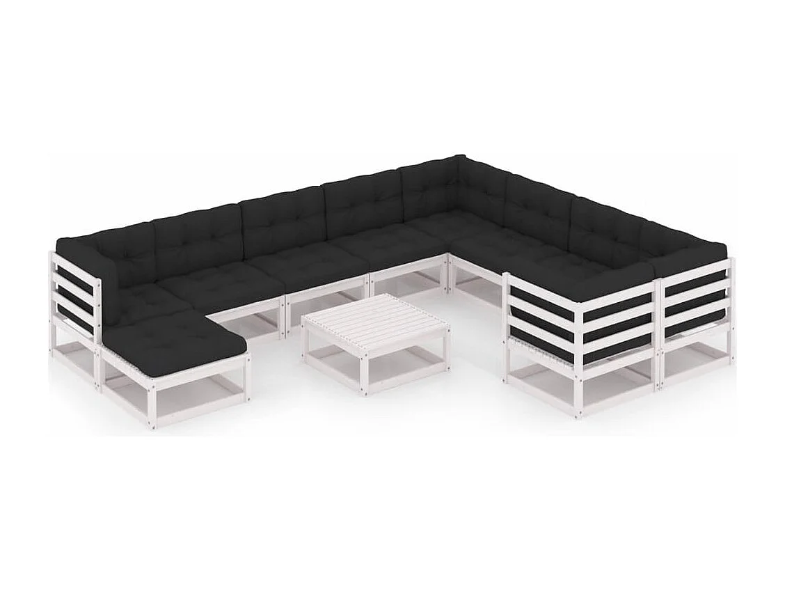 Set Divani da Giardino 11 pz Cuscini Bianchi Massello di Pino