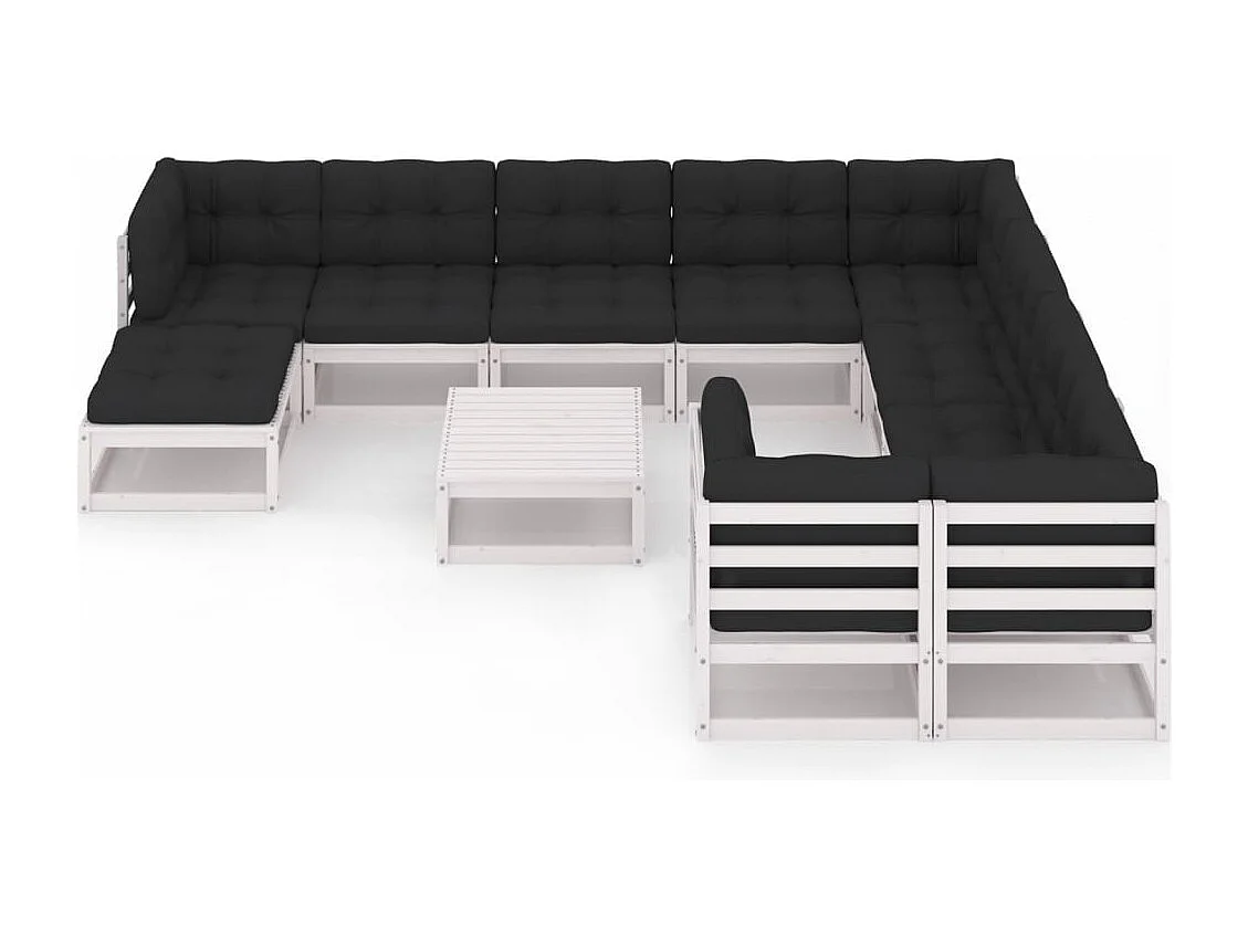 Set Divani da Giardino 11 pz Cuscini Bianchi Massello di Pino