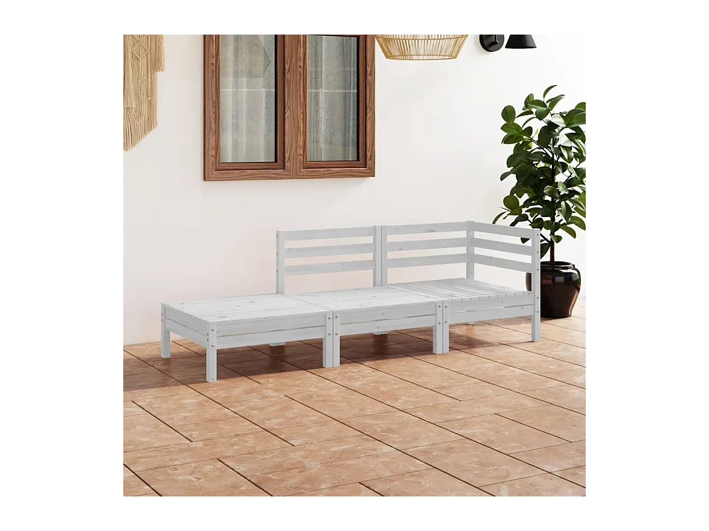 Salon de jardin 3 pcs Blanc Bois de pin massif
