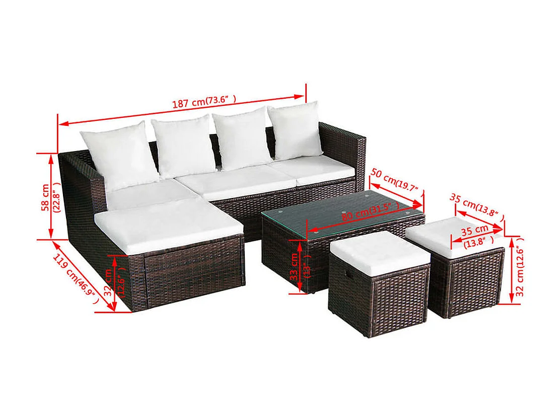 Set Divani da Giardino 4 pz con Cuscini in Polyrattan Marrone