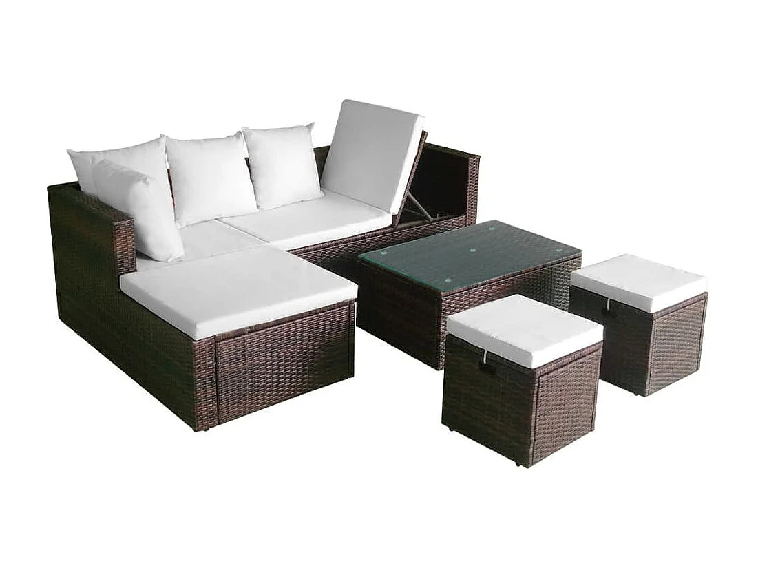 Set Divani da Giardino 4 pz con Cuscini in Polyrattan Marrone