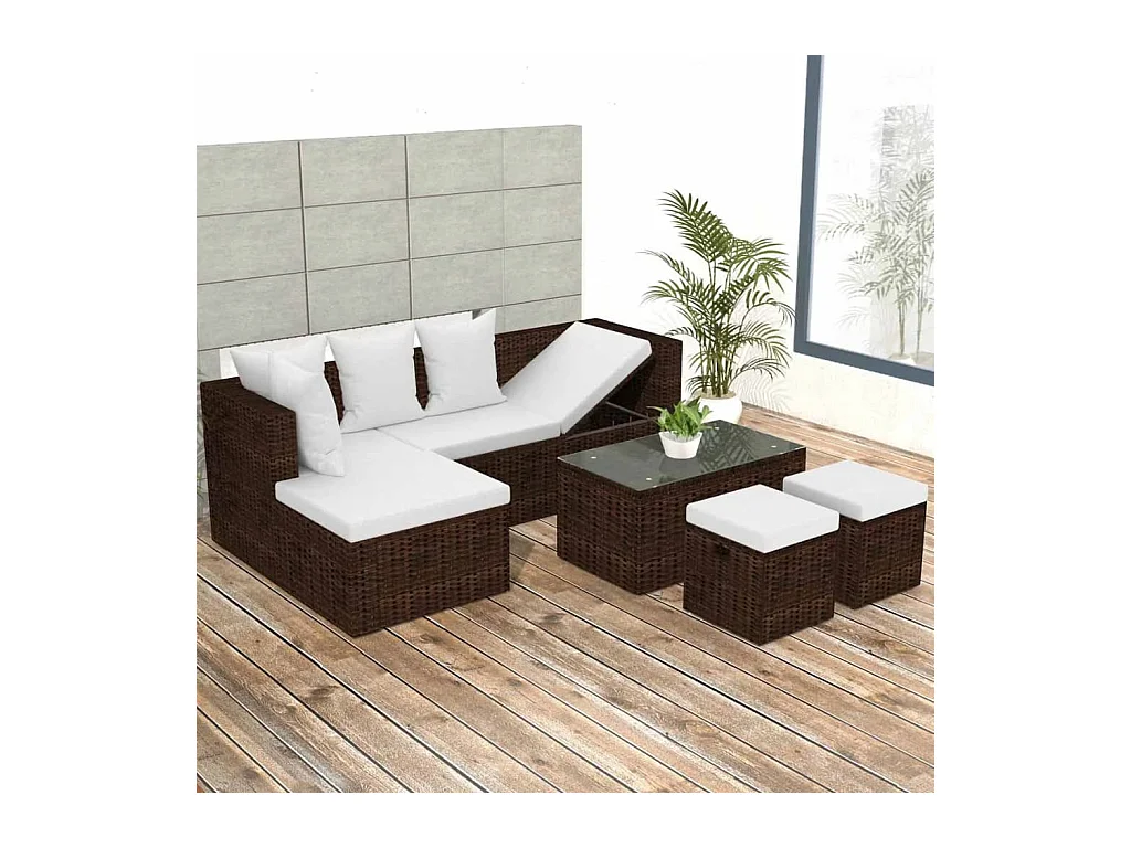 Set Divani da Giardino 4 pz con Cuscini in Polyrattan Marrone