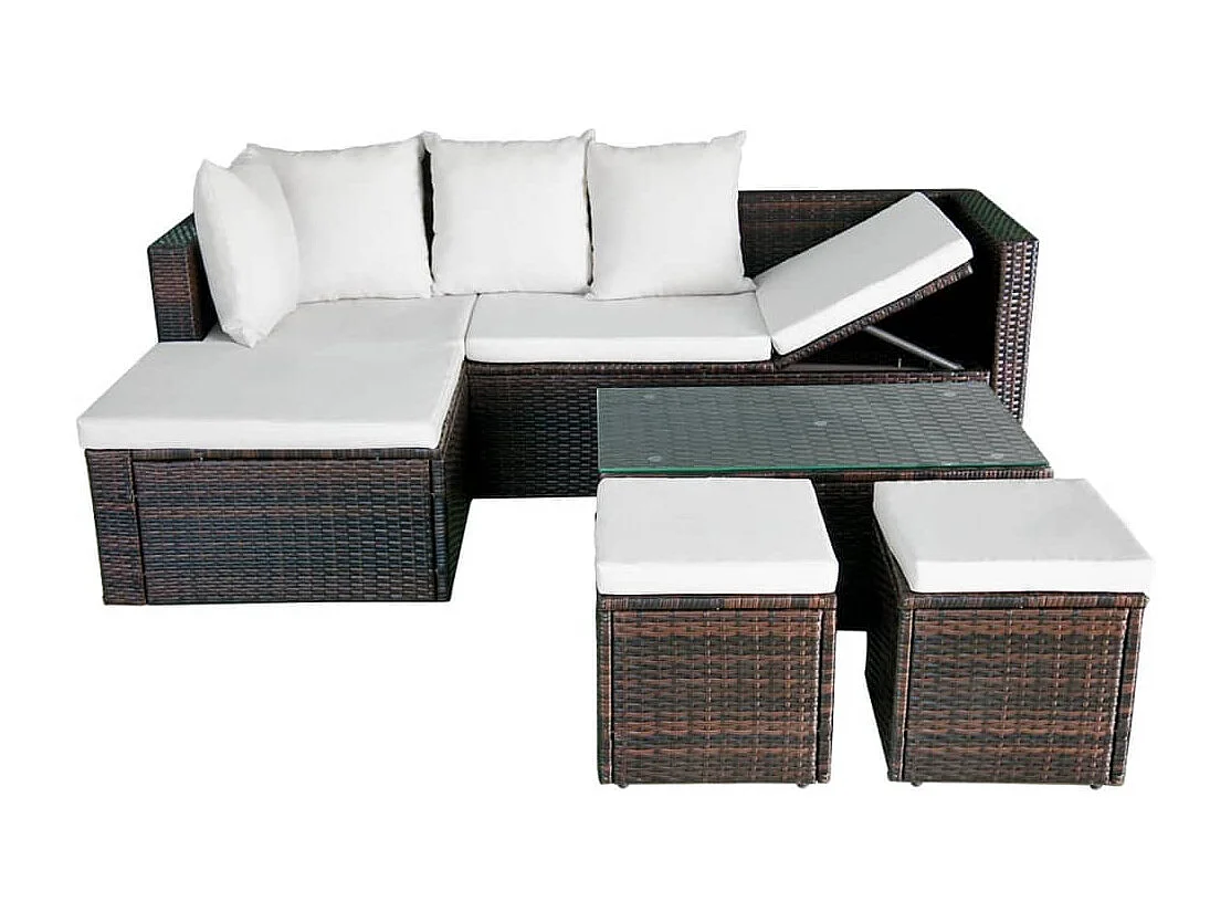 Salon de jardin 4 pcs avec coussins Résine tressée Marron