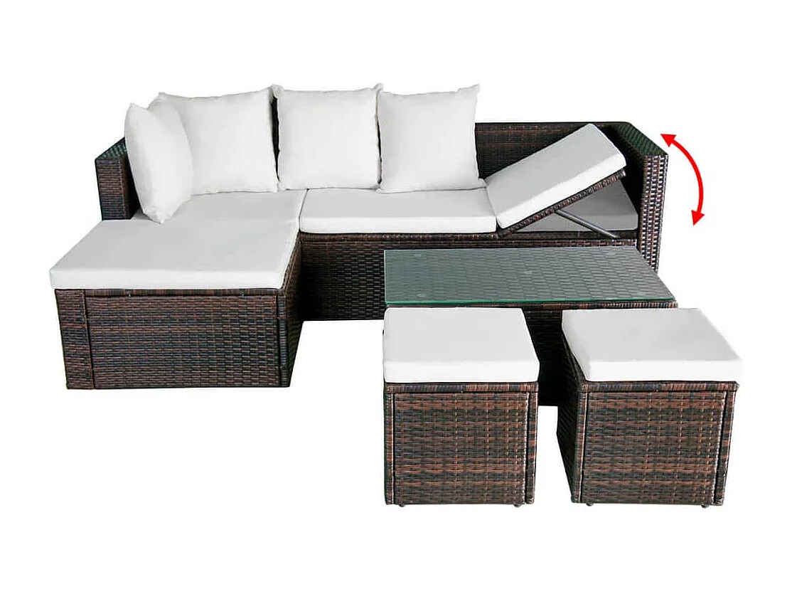 Salon de jardin 4 pcs avec coussins Résine tressée Marron