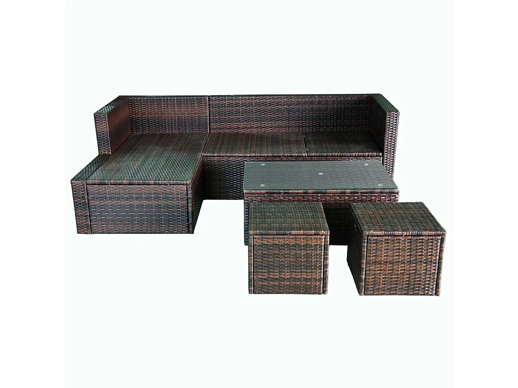 Salon de jardin 4 pcs avec coussins Résine tressée Marron