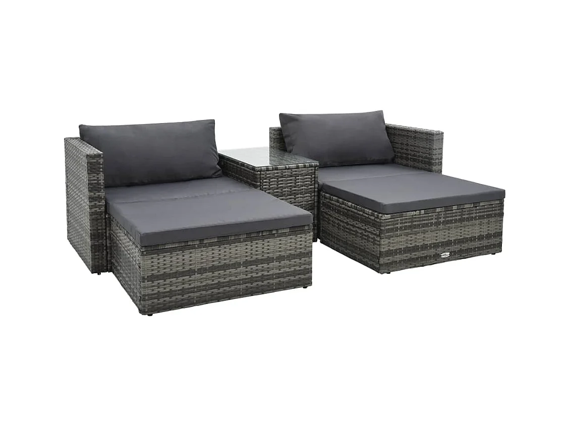Salon de jardin 5 pcs avec coussins Résine tressée Gris