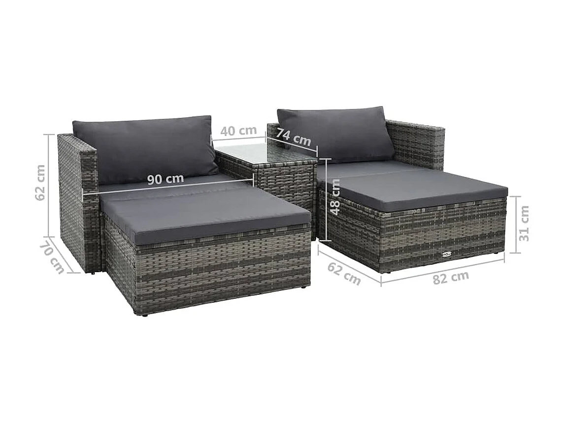 Salon de jardin 5 pcs avec coussins Résine tressée Gris