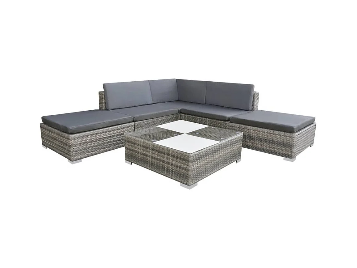 Set de muebles de jardín 6 pzas y cojines ratán sintético gris