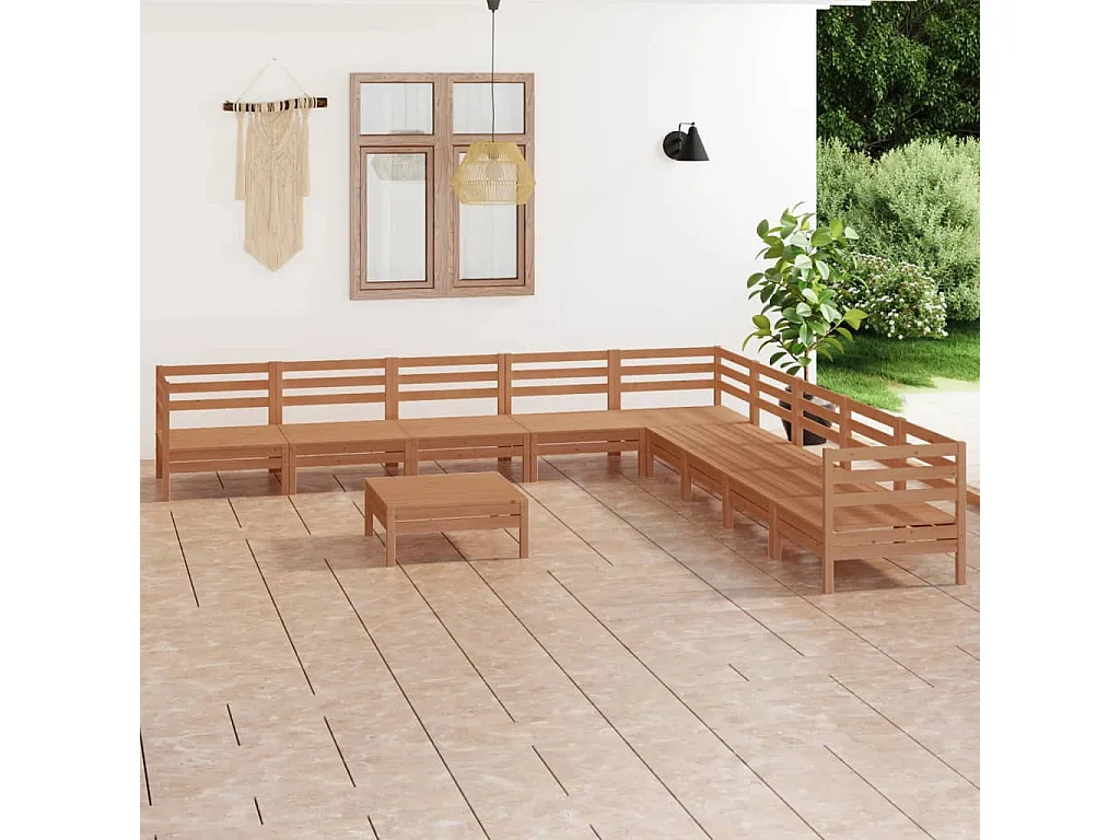 10 pcs conjunto lounge de jardim pinho maciço castanho mel