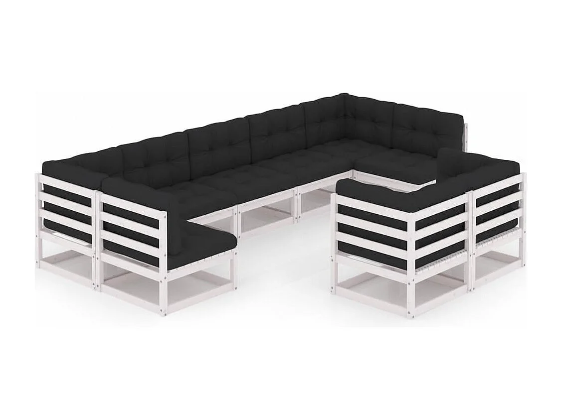 9-delige Loungeset met kussens massief grenenhout wit