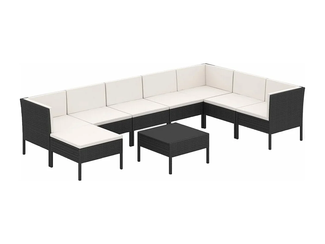 9-tlg. Garten-Lounge-Set mit Auflagen Poly Rattan Schwarz