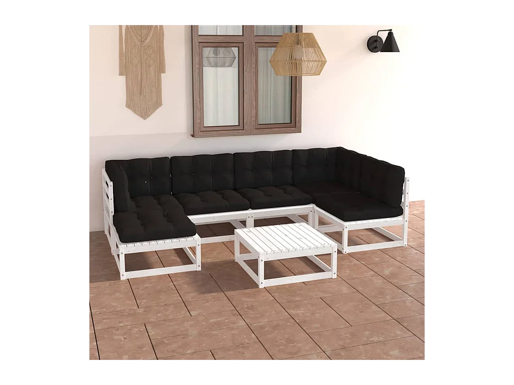 Salon de jardin 7 pcs avec coussins Bois de pin massif