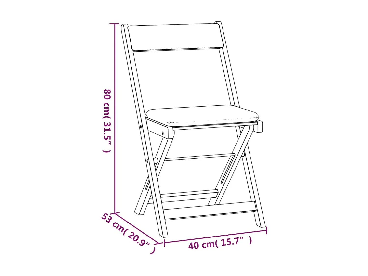 Ensemble de bistro pliable 3 pcs avec coussins Acacia solide