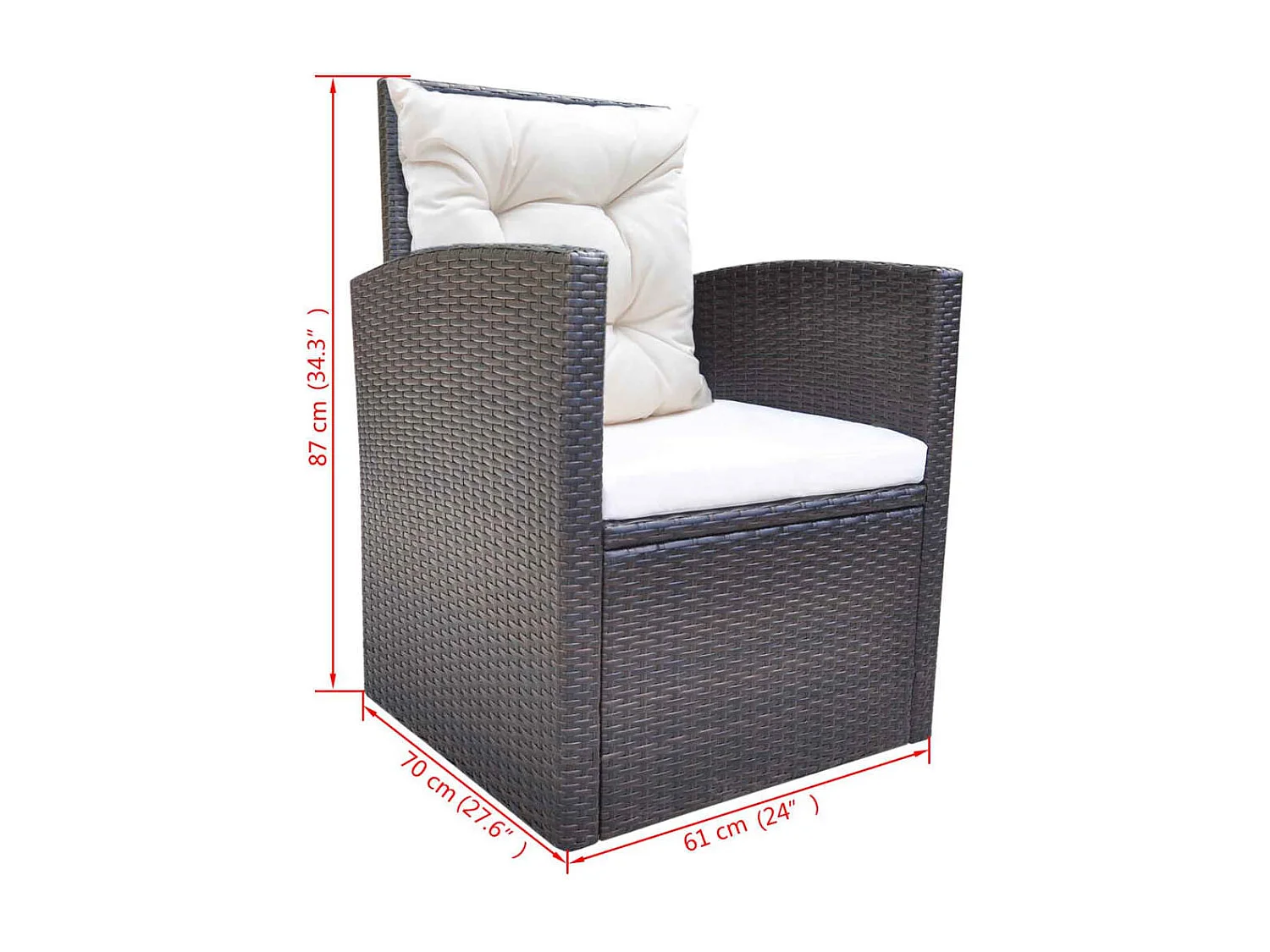 6-delige Tuinset met kussens poly rattan bruin