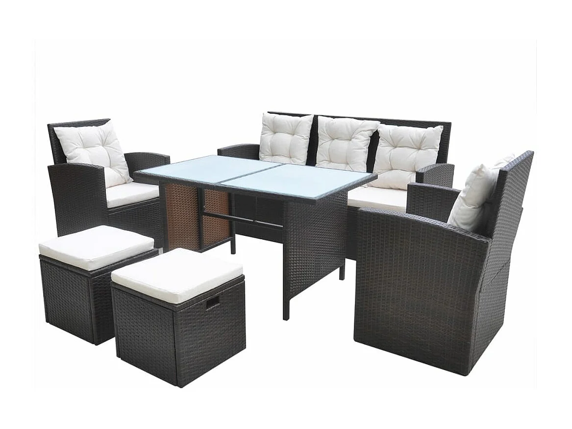 Ensemble à manger d'extérieur avec coussins 6pcs Résine tressée