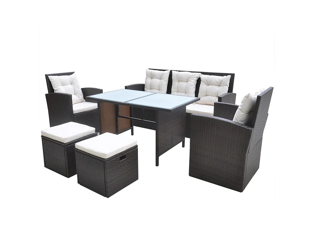 6-tlg. Garten-Essgruppe mit Kissen Poly Rattan Braun