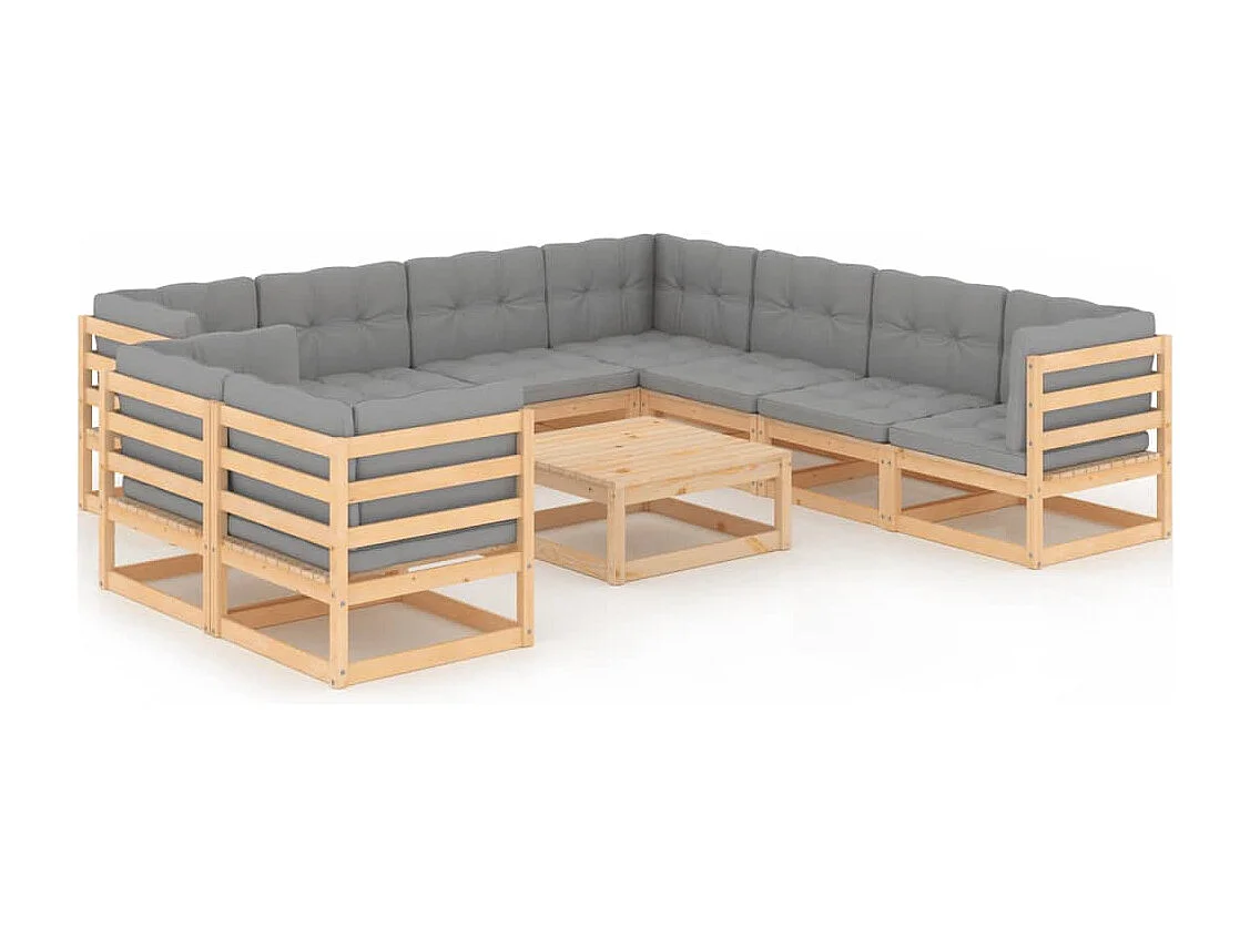 10-tlg. Garten-Lounge-Set mit Kissen Massivholz Kiefer