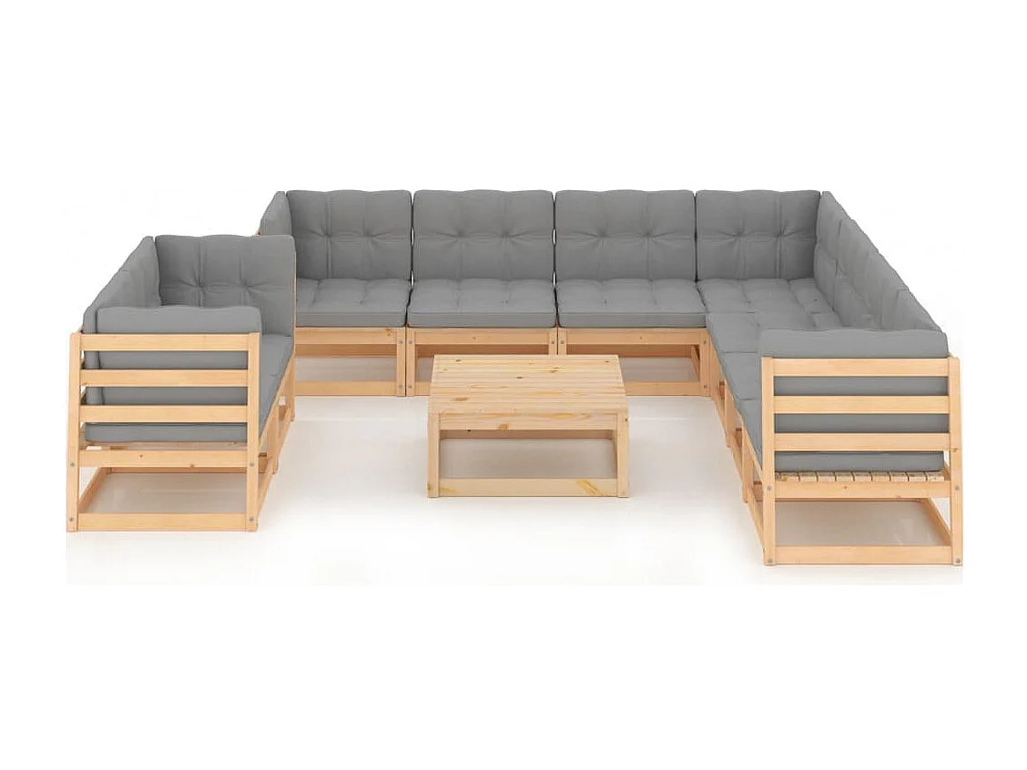 10-tlg. Garten-Lounge-Set mit Kissen Massivholz Kiefer