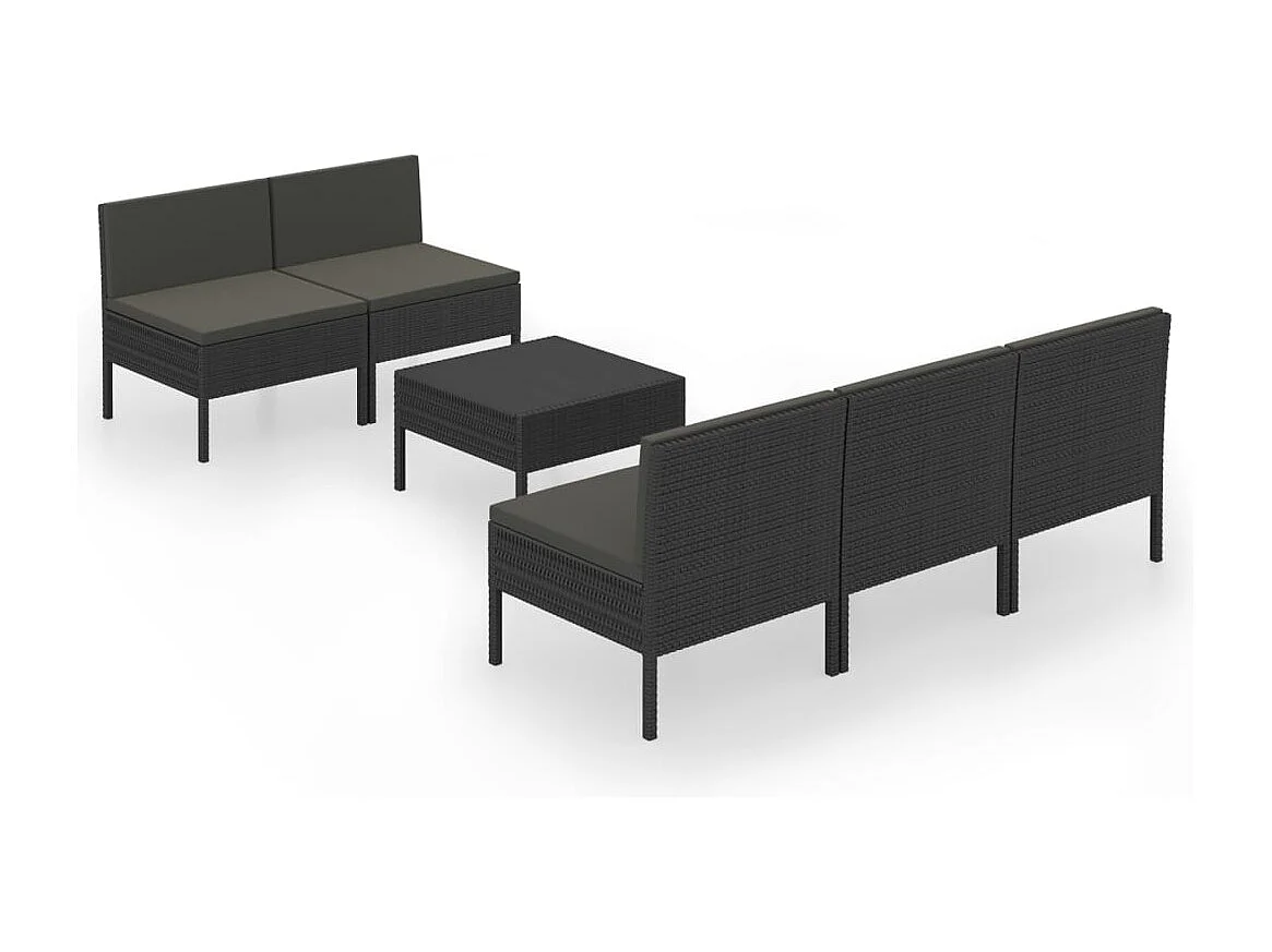Set Divani da Giardino 6 pz con Cuscini in Polyrattan Nero