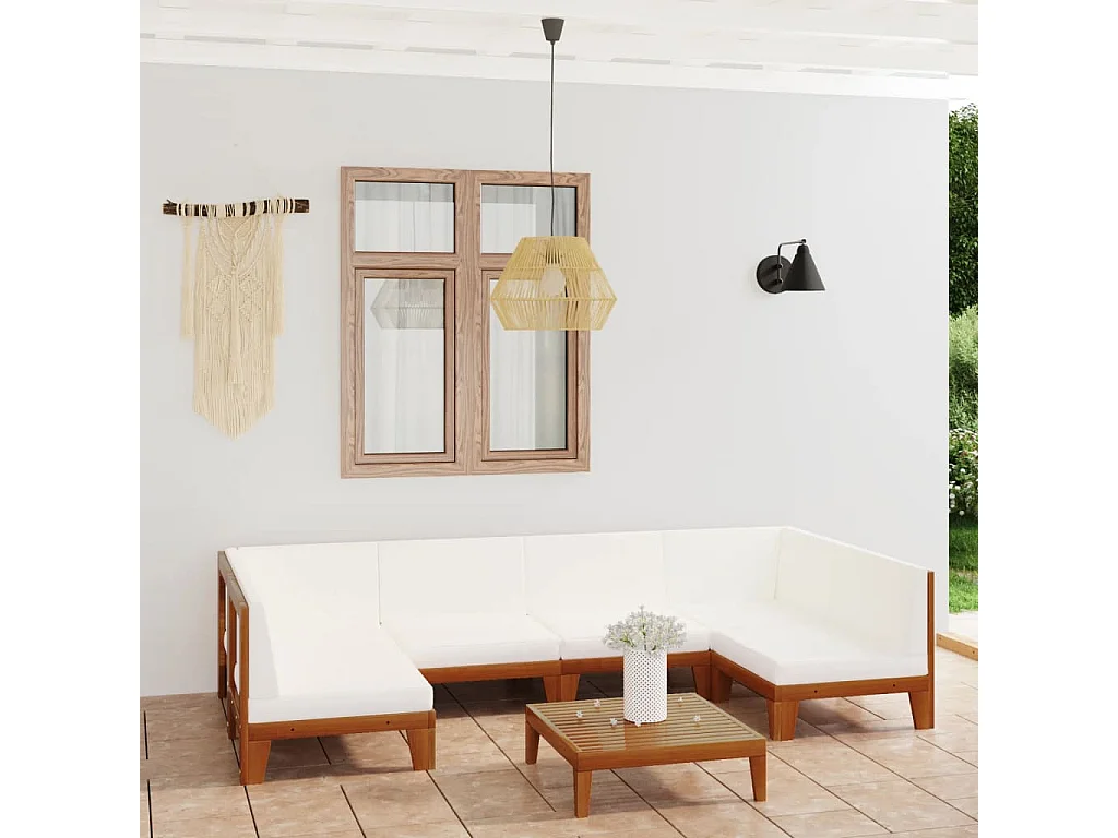 7-tlg. Garten-Lounge-Set mit Kissen Massivholz Akazie
