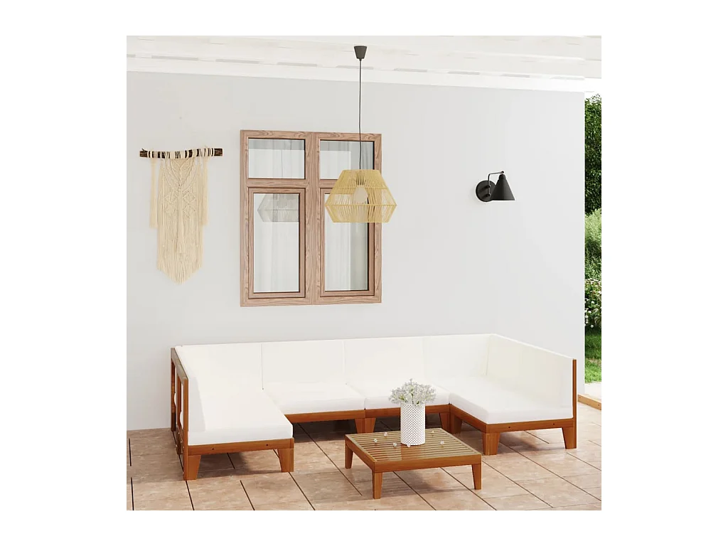 7-tlg. Garten-Lounge-Set mit Kissen Massivholz Akazie