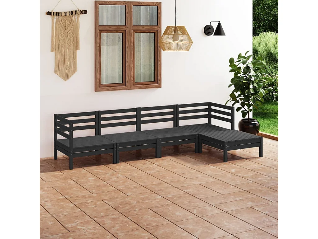 Salon de jardin 5 pcs Bois de pin massif Noir