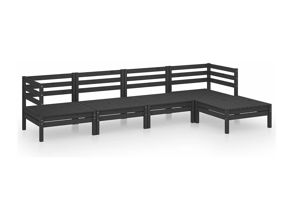 Salon de jardin 5 pcs Bois de pin massif Noir