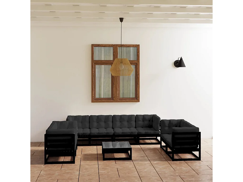 9-tlg. Garten-Lounge-Set mit Kissen Massivholz Kiefer