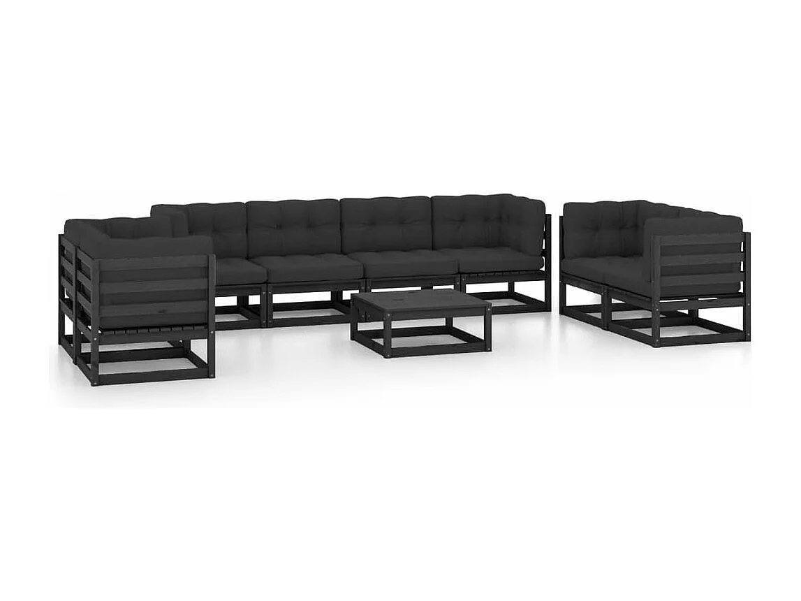 9-tlg. Garten-Lounge-Set mit Kissen Massivholz Kiefer