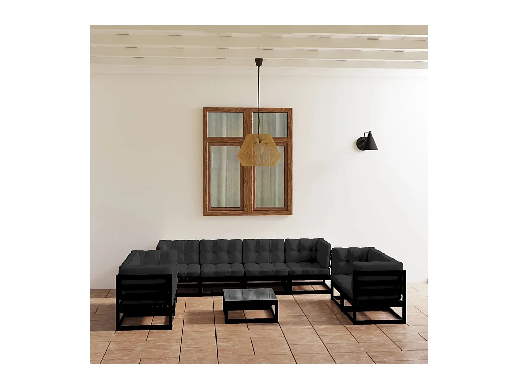 9-delige Loungeset met kussens massief grenenhout
