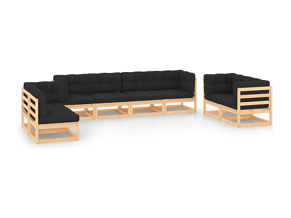8 pcs conjunto lounge de jardim c/ almofadões pinho maciço