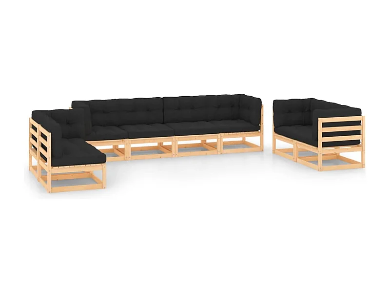 8 pcs conjunto lounge de jardim c/ almofadões pinho maciço