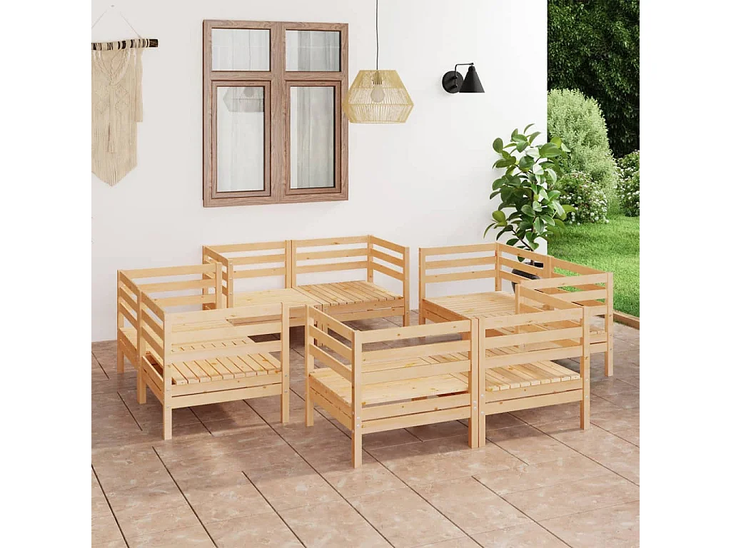 Set Divani da Giardino 8 pz in Legno Massello di Pino